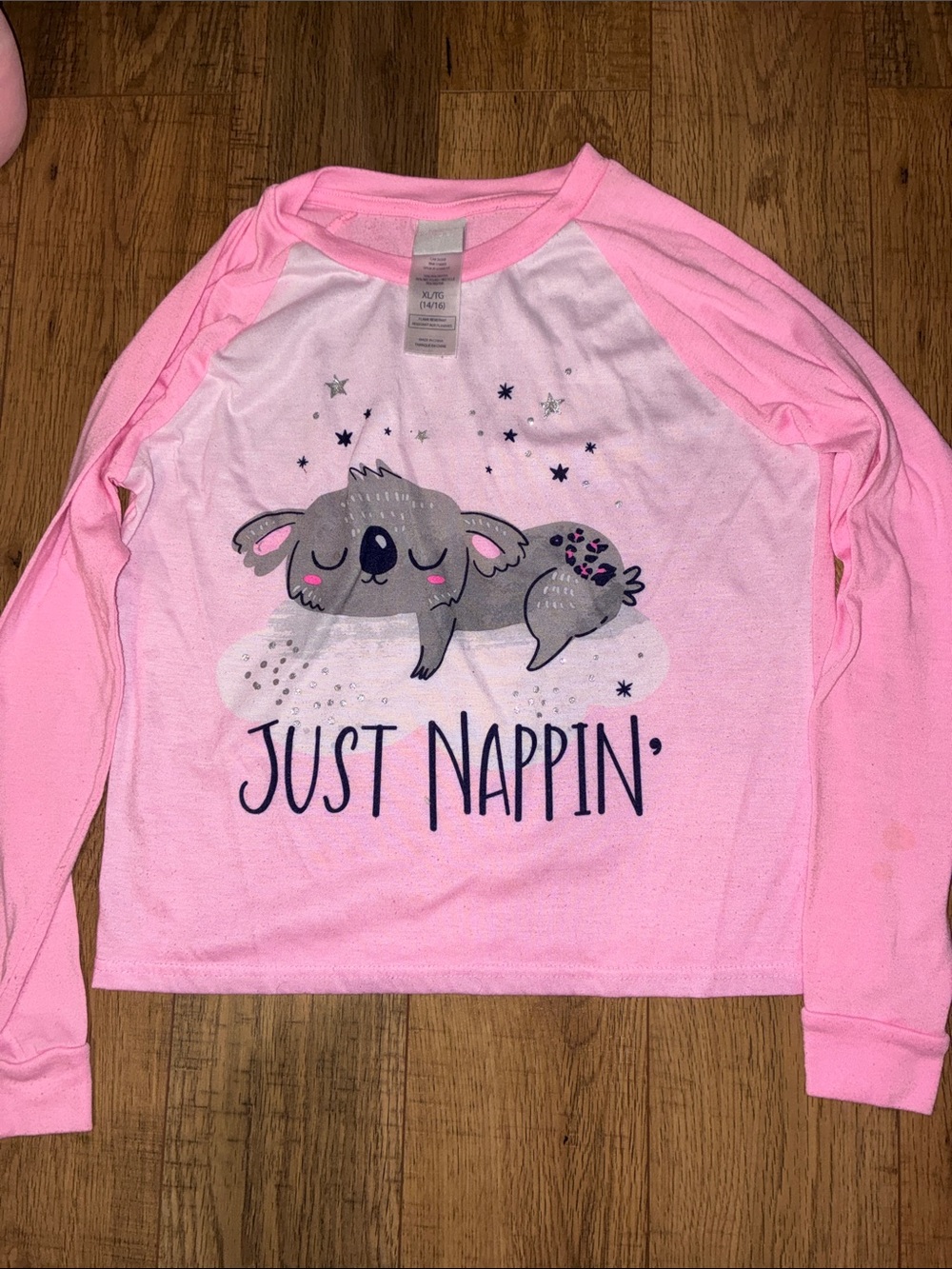 Joe Fresh Pink Raglan Sleeve Star kids size (14/16) Print Top